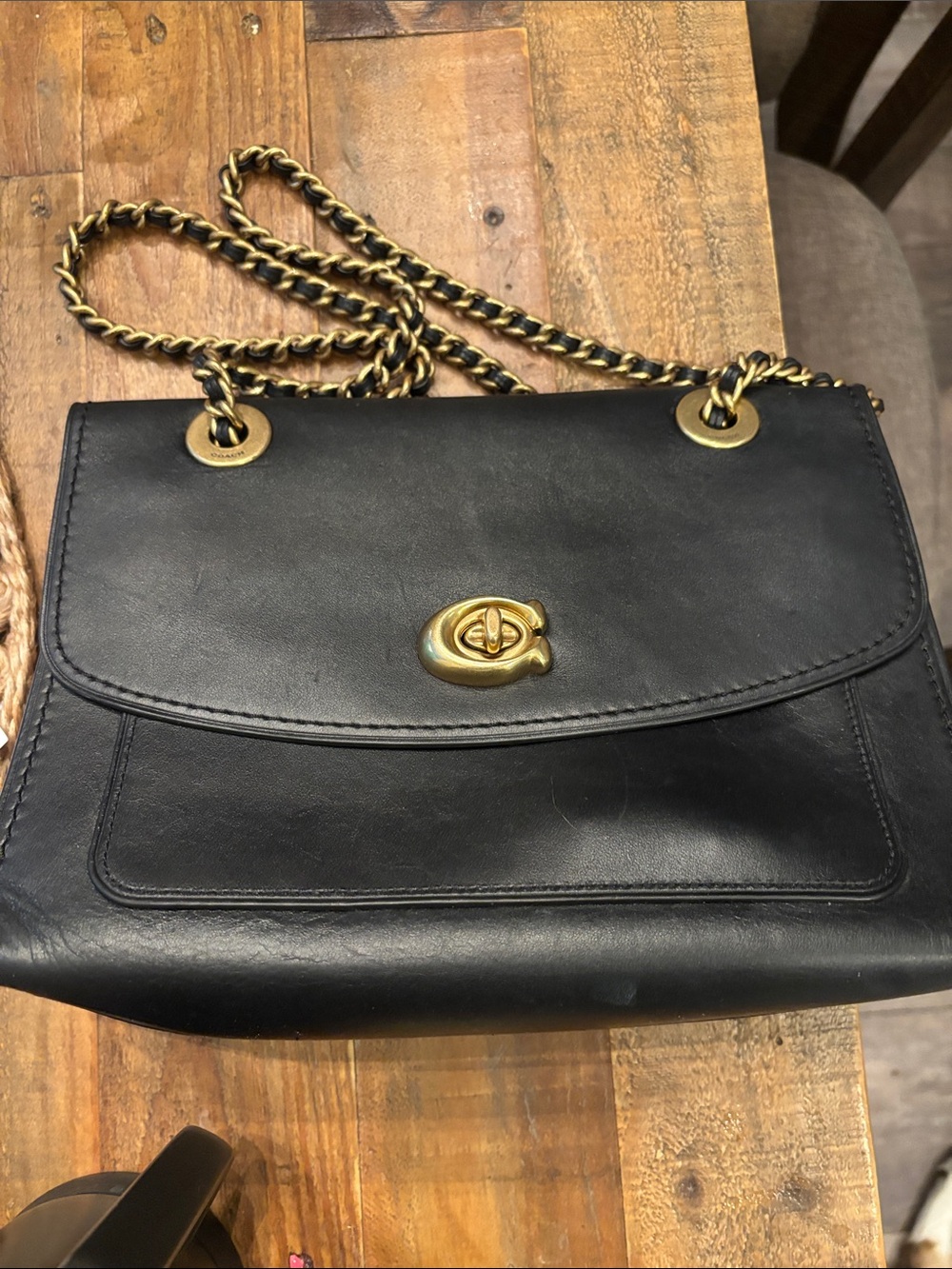 Coach Parker Black Leather Shoulder Bag with Gold chain & Hardware 10x8 - Picture 3 of 9